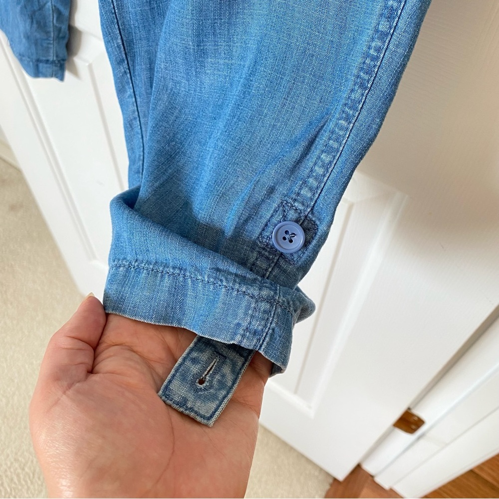 Talbots Women 12P Chambray Pants Summer Twill Slim Leg Rolled Hem - Picture 7 of 16